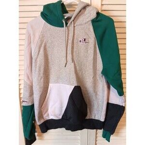 Classic Fleece Pullover Hoodie Green White Gray Size Small